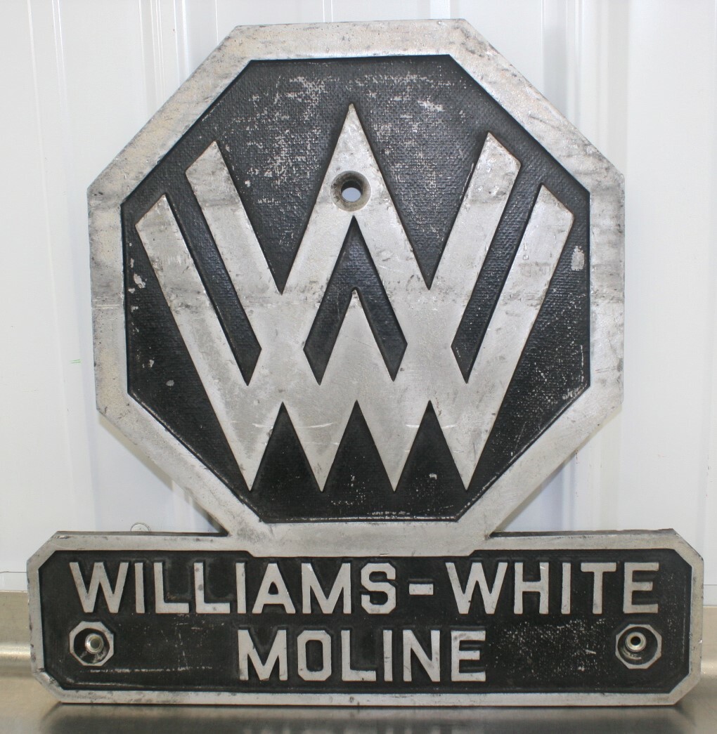 Heavy Aluminum William’s White Moline Sign Equipment Plate 15″ x 15″ RARE UNIQUE