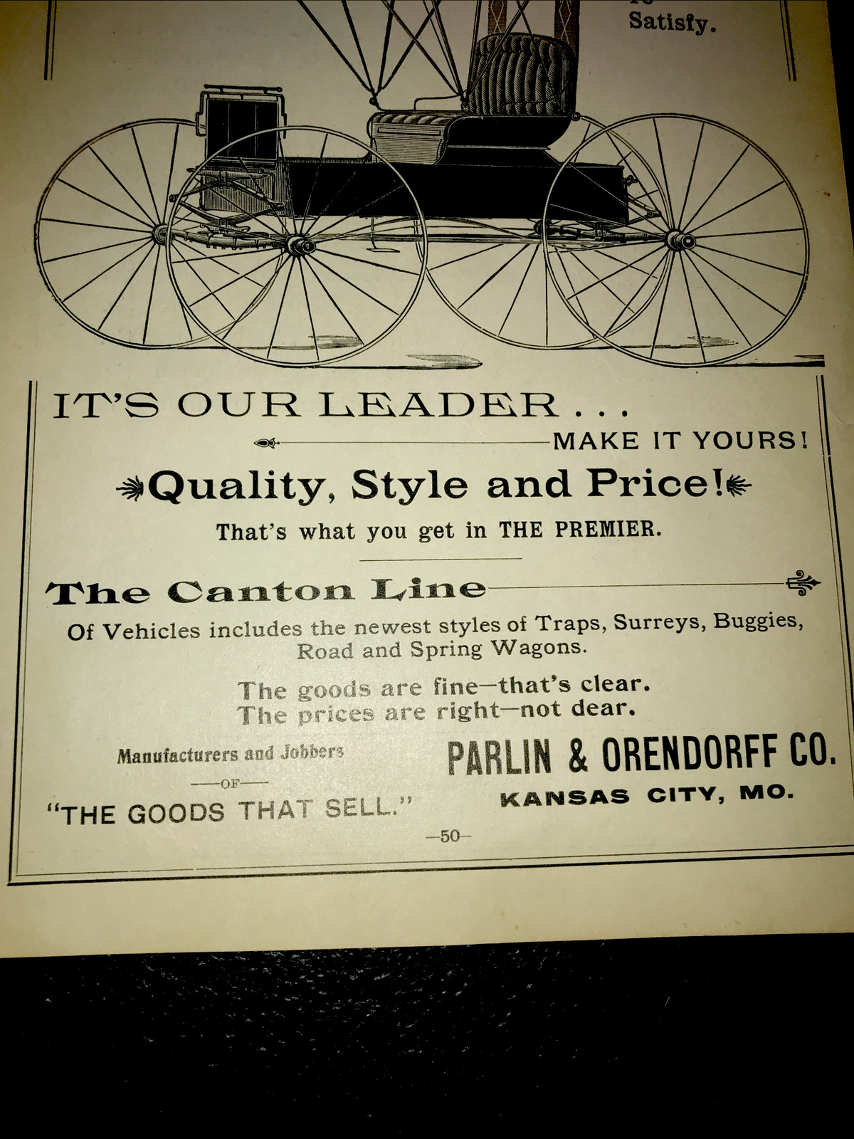 1898 Parlin Orendorff Carriage Wagon Farm Advertising – Kansas City – Missouri