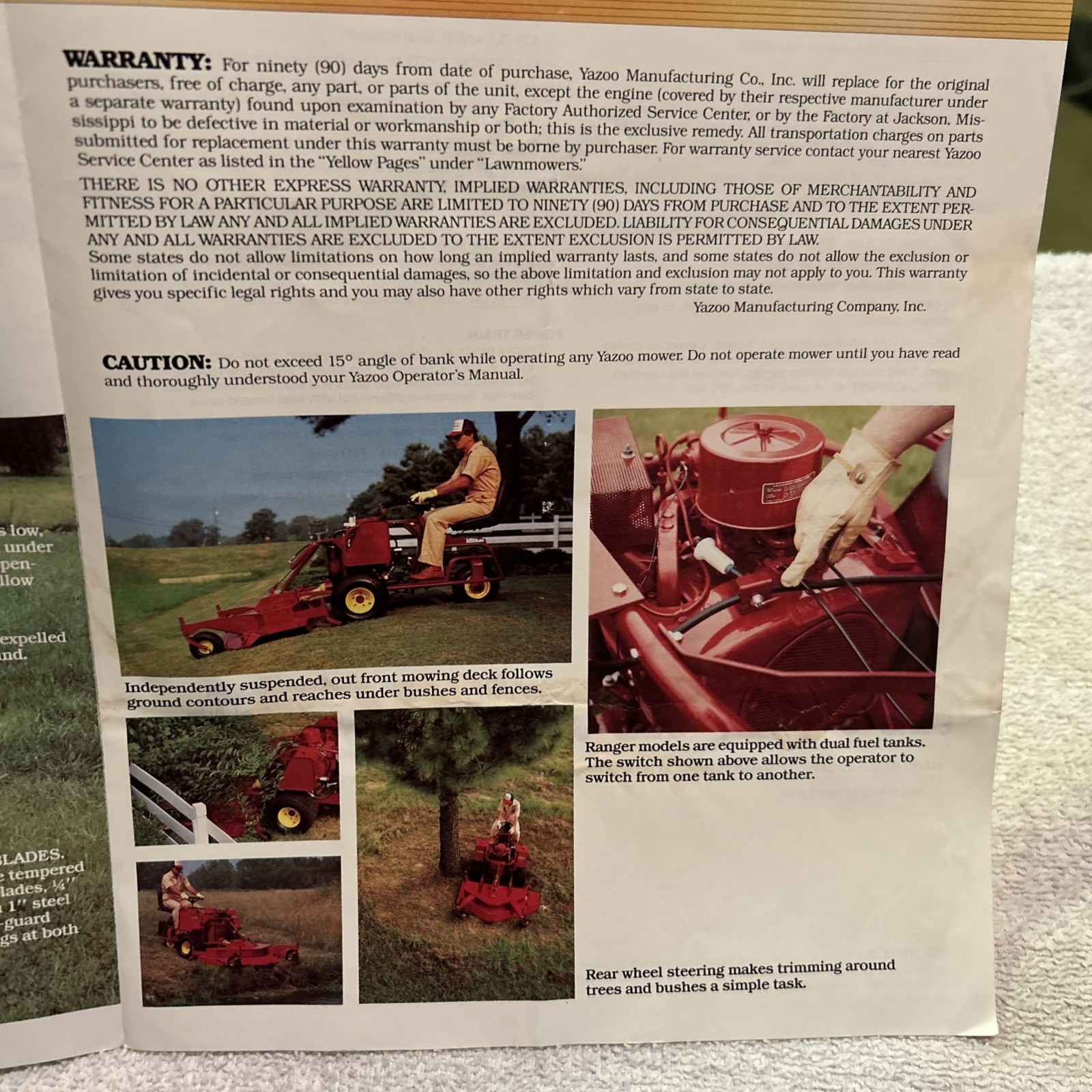 Yahoo Riders Mower Pamphlet 1984 Ranger Brochure Vintage Original