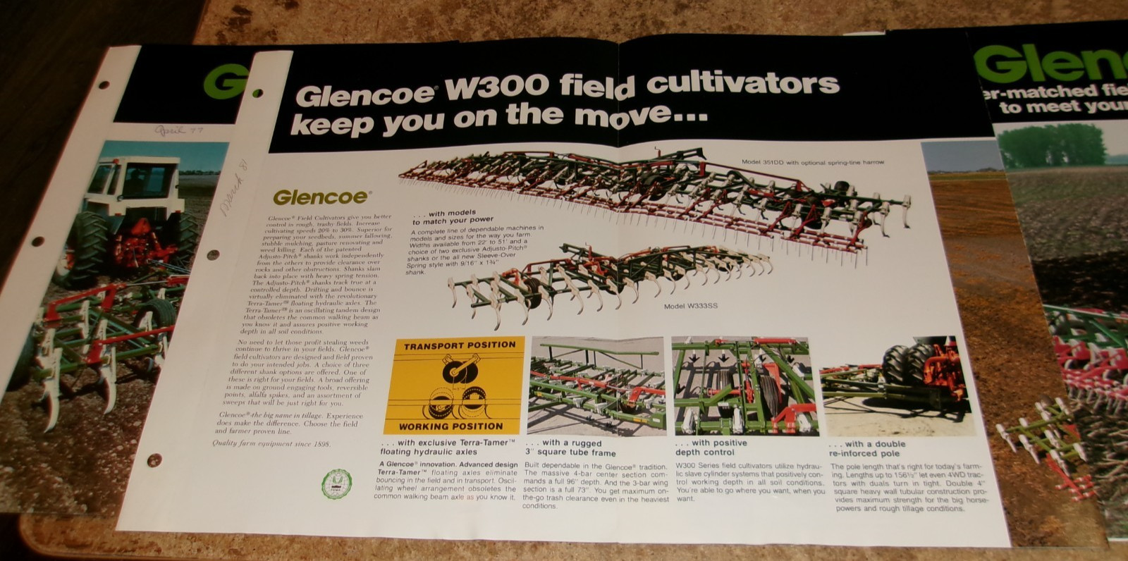 3-lot 1970’s-80’s glencoe field cultivators 3 page brochures good used
