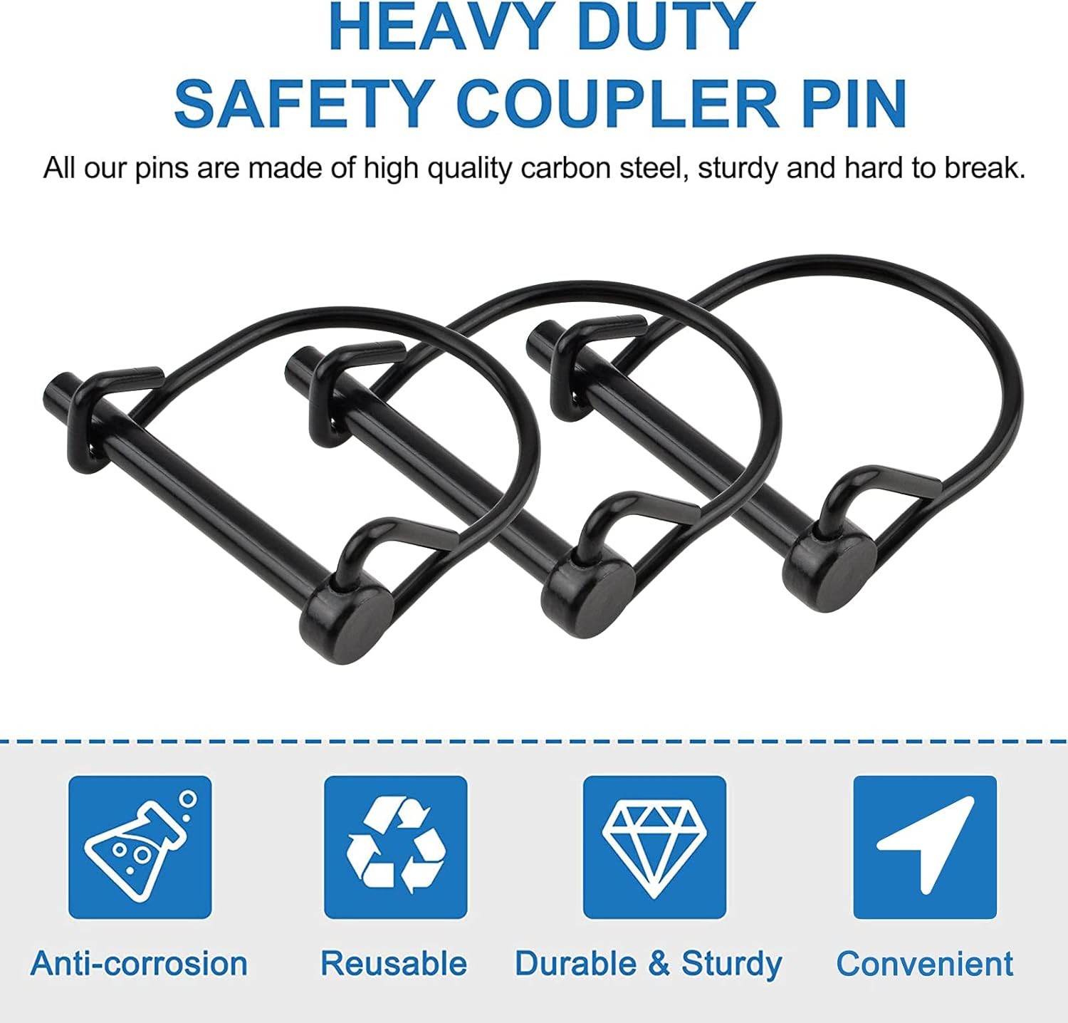 10pcs Wire Lock Pin, 1/4″ Heavy Duty Safety Coupler Shaft Locking Pin Hitch Pto