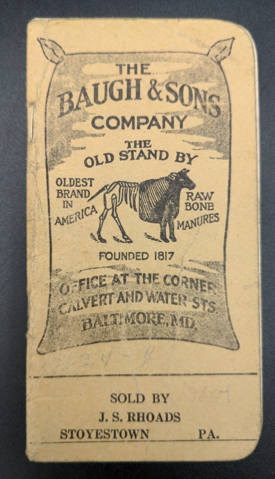 US Vintage ” The Baugh & Sons Co.” Raw Bone Manures Advertising Notebook