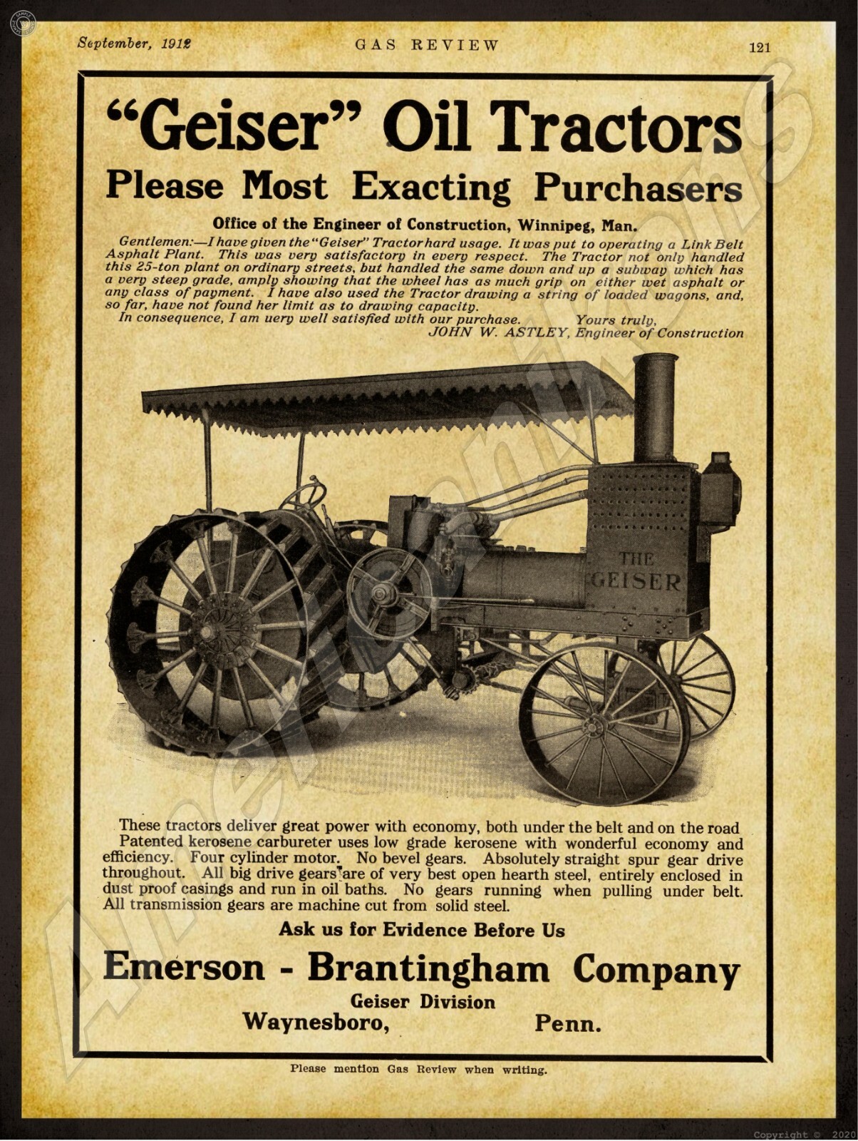 1912 Geiser Oil Tractors, EB NEW Metal Sign 24″x30″ USA STEEL XL Size 7 lb
