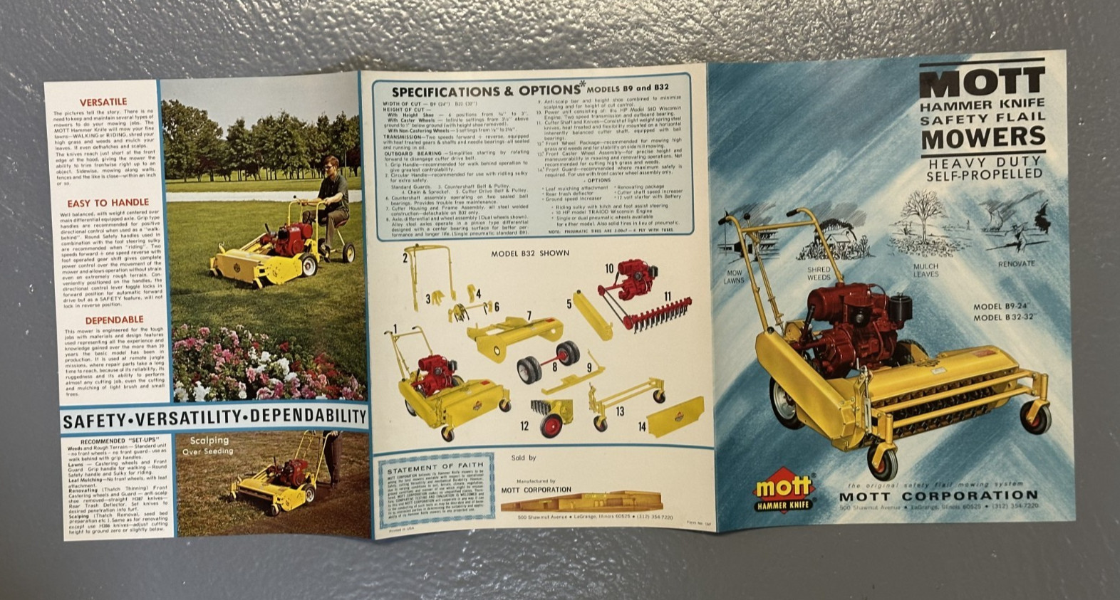 1970s MOTT Hammer Knife MOWERS Farm Advertising Brochure Vintage