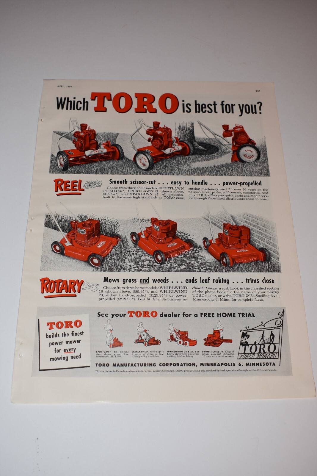 Vintage 1954 Toro Lawnmower Ad.