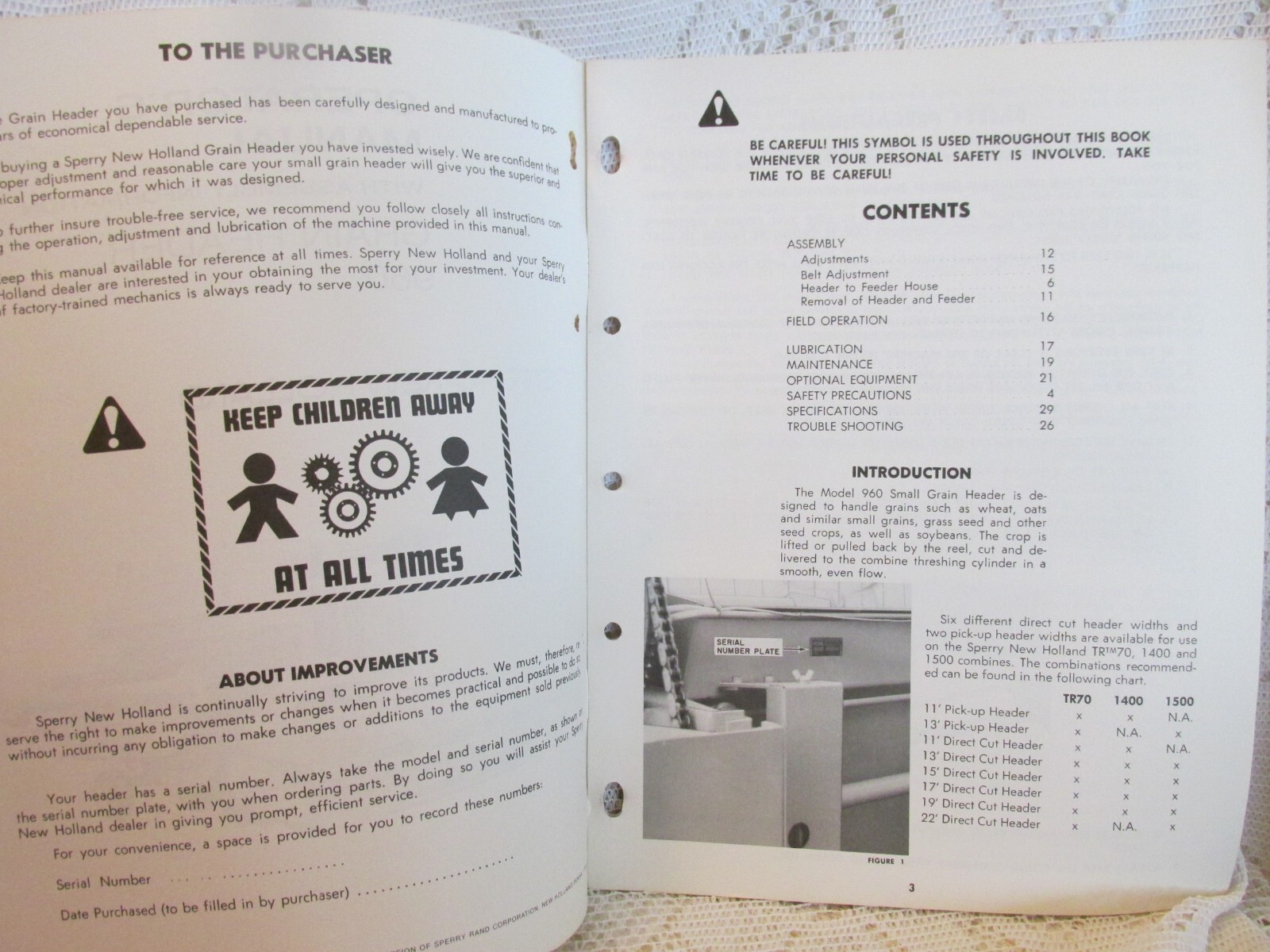 Sperry New Holland Operator’s Manual – Grain Header 960