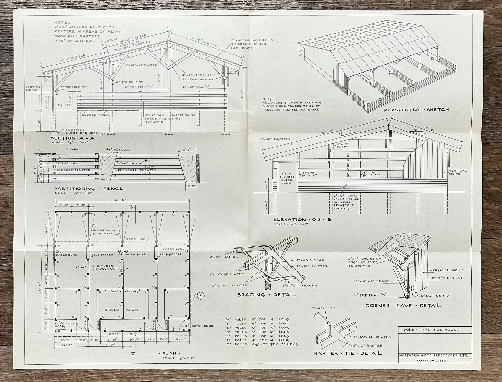 1950s Low Cost Pole Type Hog House Northern Wood Preservers Brochure
