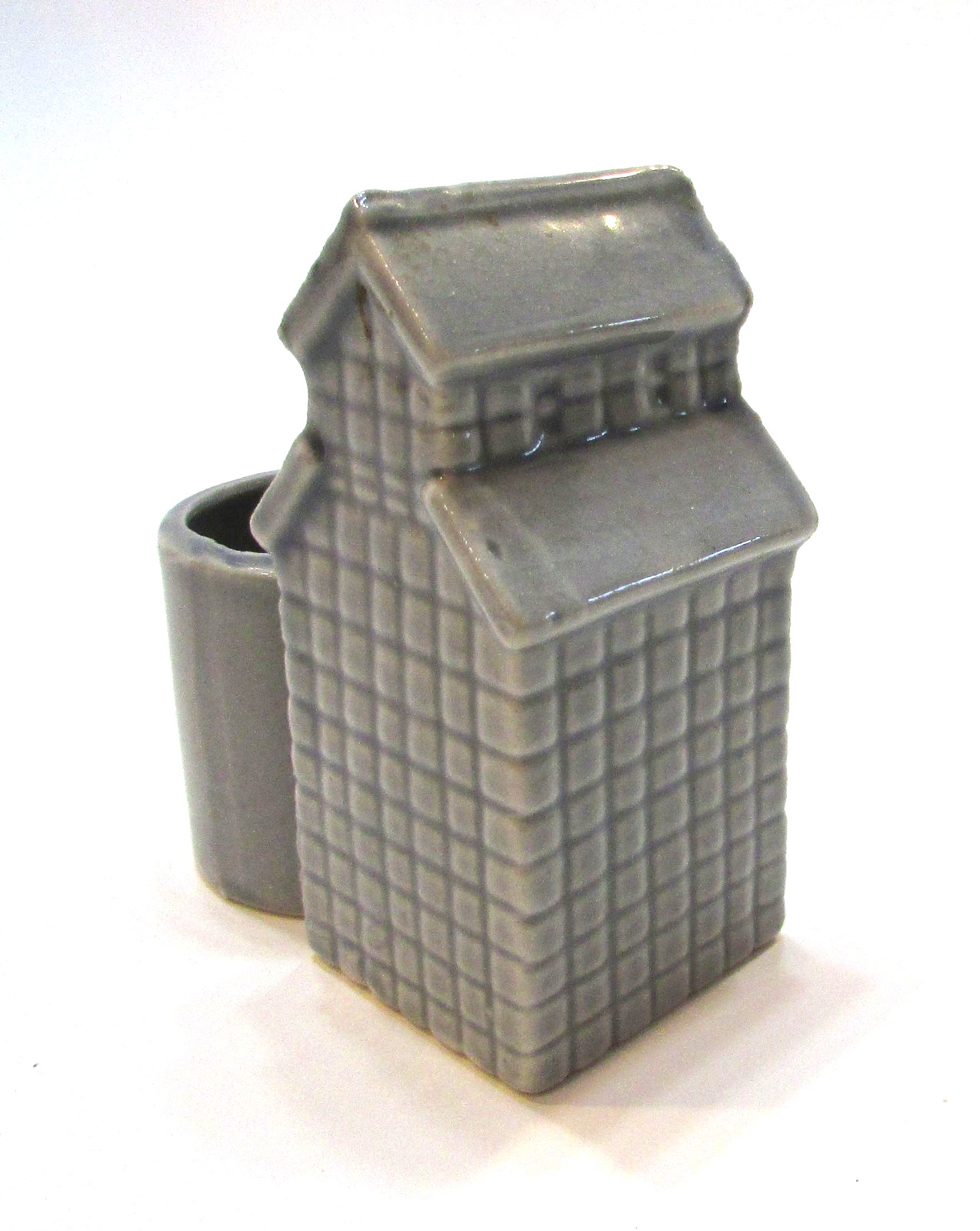 Vintage Grain Elevator Building Warco Japan Gray Ceramic 3″ Toothpick Holder