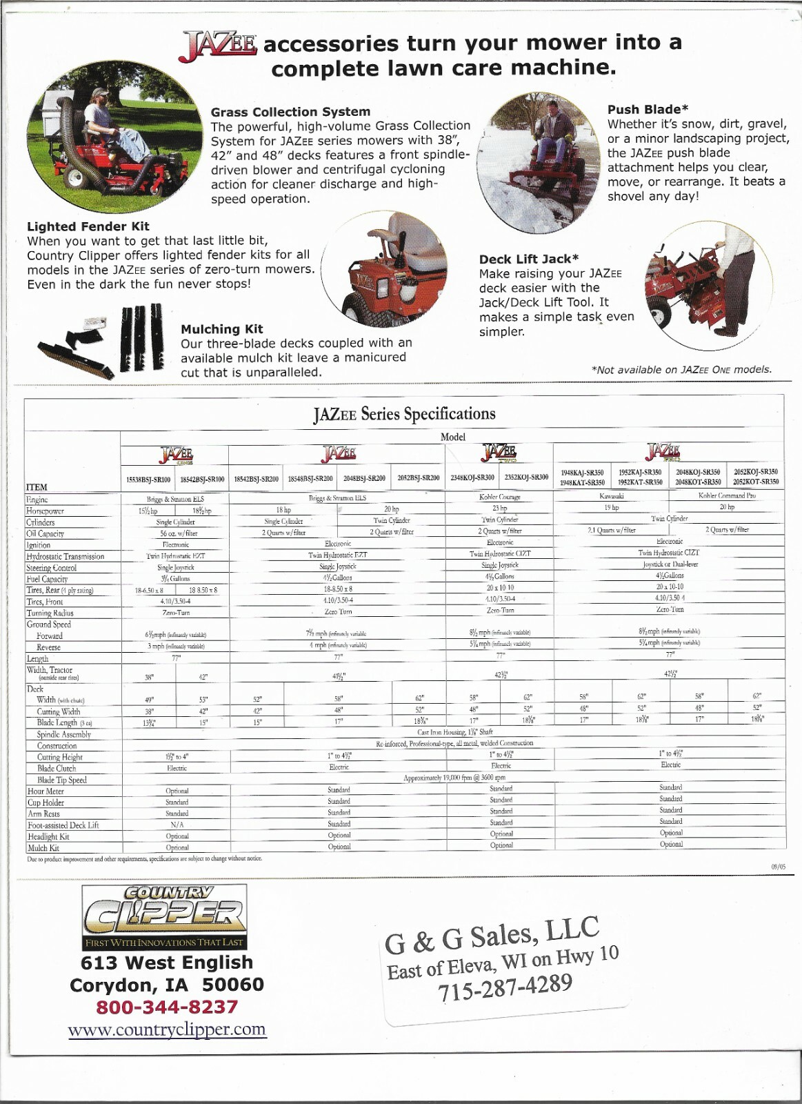 Original OEM 09/05 Country Clipper Jazee Series Zero Turn Mowers Sales Brochure