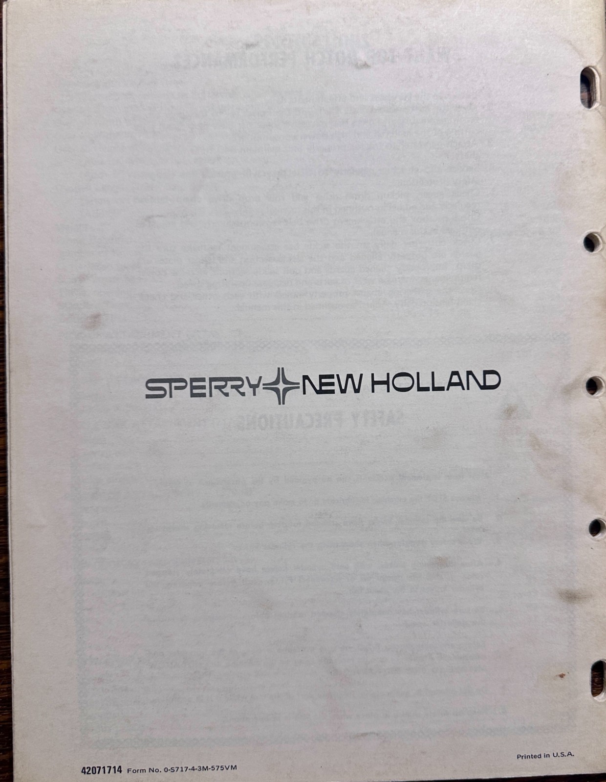 1971 Sperry New Holland Super 717 Harvester Operator’s Manual MC19