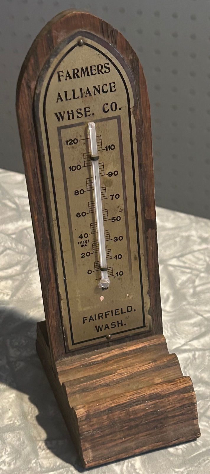 OLD FARMERS ALLIANCE WAREHOUSE FAIRFIELD WA SPOKANE WOOD ADVERTISING THERMOMETER