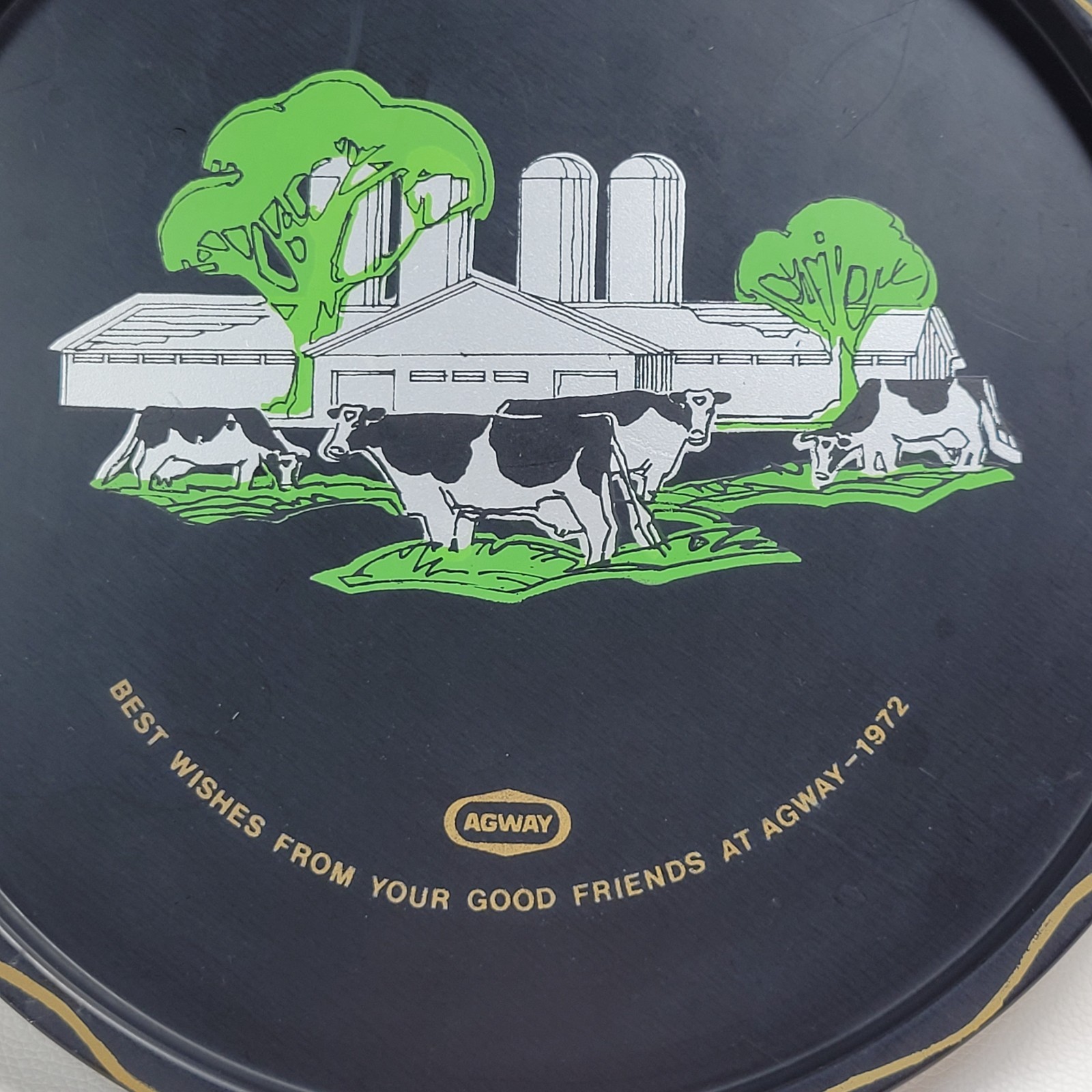 Vintage 1972 Agway Farm Supply Tin Serving Tray 11″ Dairy Farm Barn Cows Decor