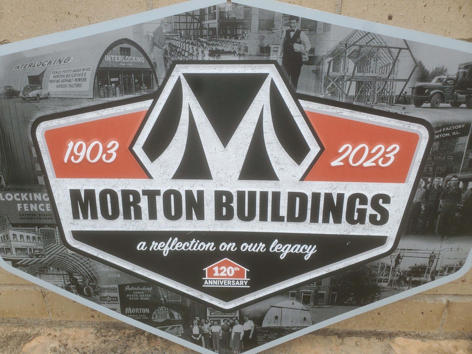 25-1/2″ X 19″ Metal Sign Morton Buildings 120th Anniversary 1903-2023 Farm Decor