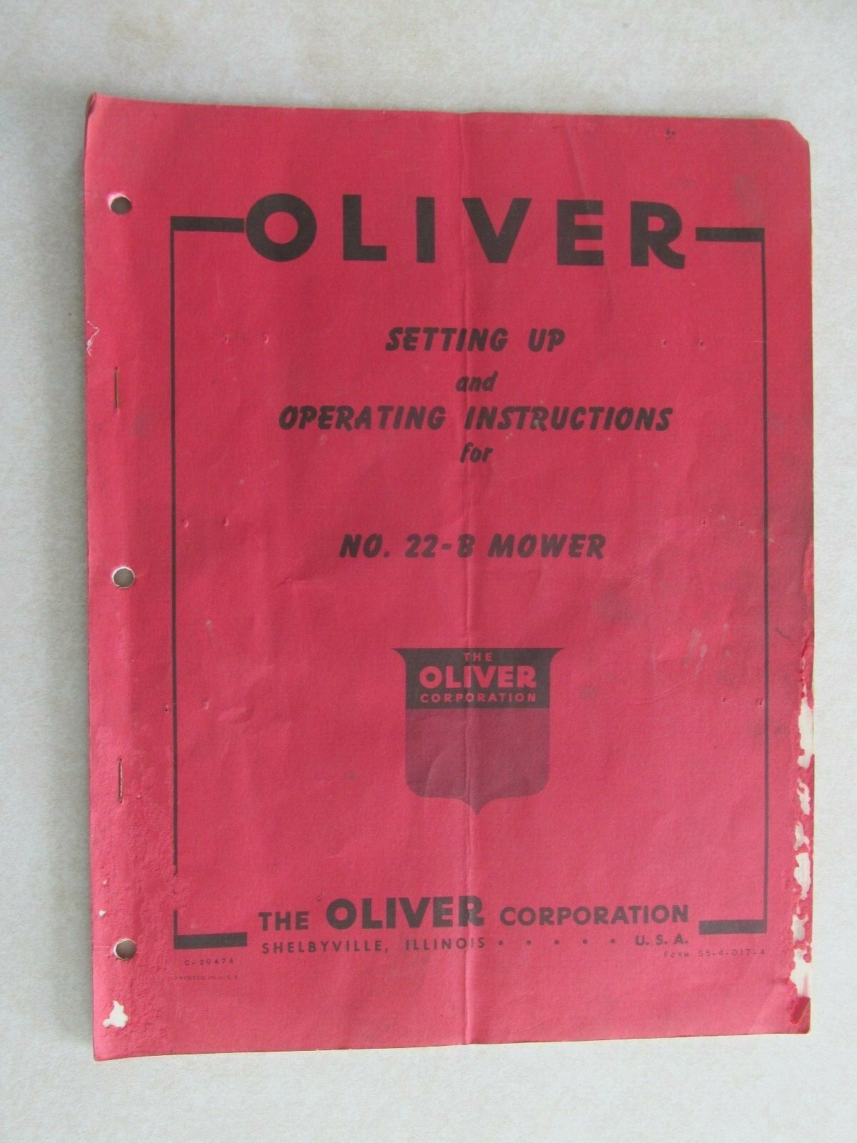 MBF58 Farm Manual Oliver 22-8 Mower operating instructions setting up