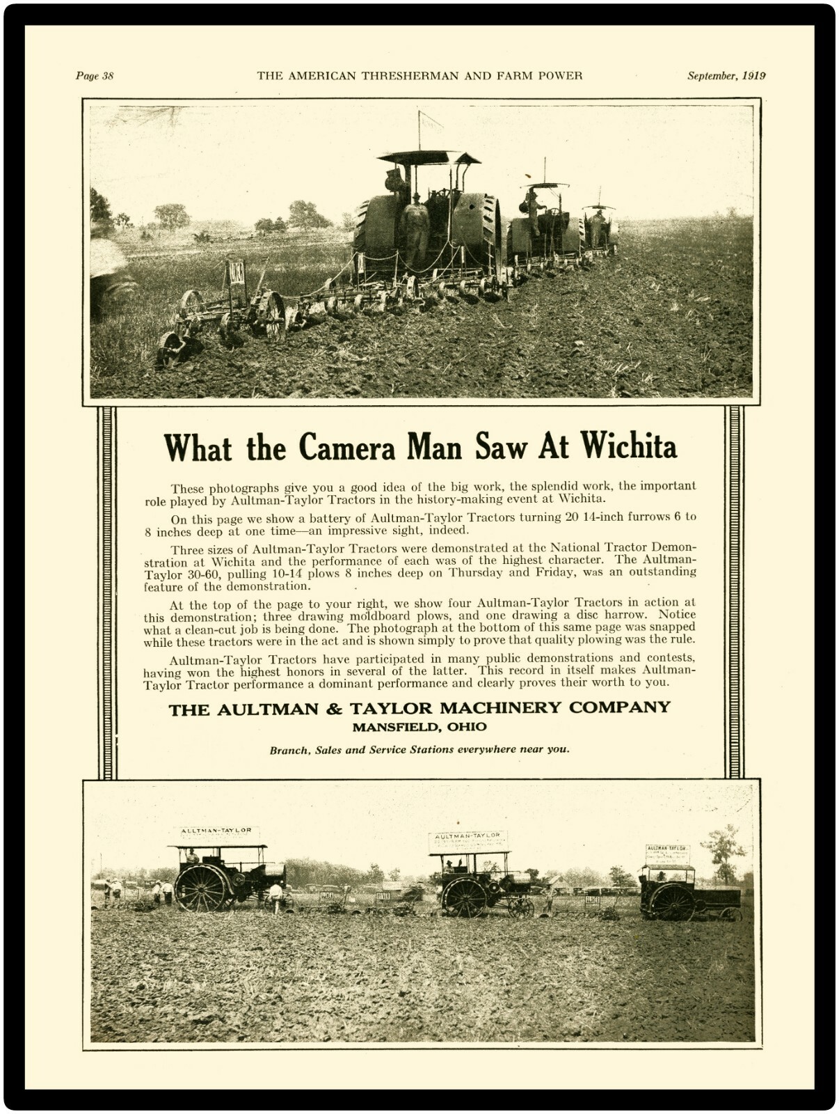 1919 Aultman Taylor Co. New Metal Sign: Tractor Model 30-60, Mansfield, Wichita