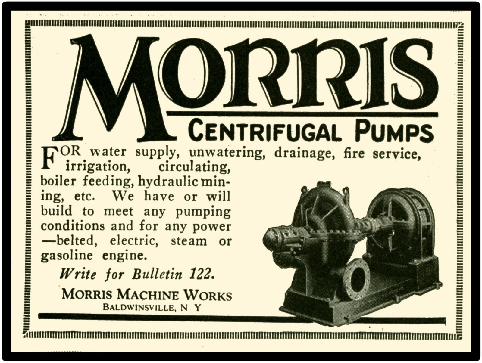 Morris Machine Works New Metal Sign: Morris Centrifugal Pumps, Baldwinsville, NY
