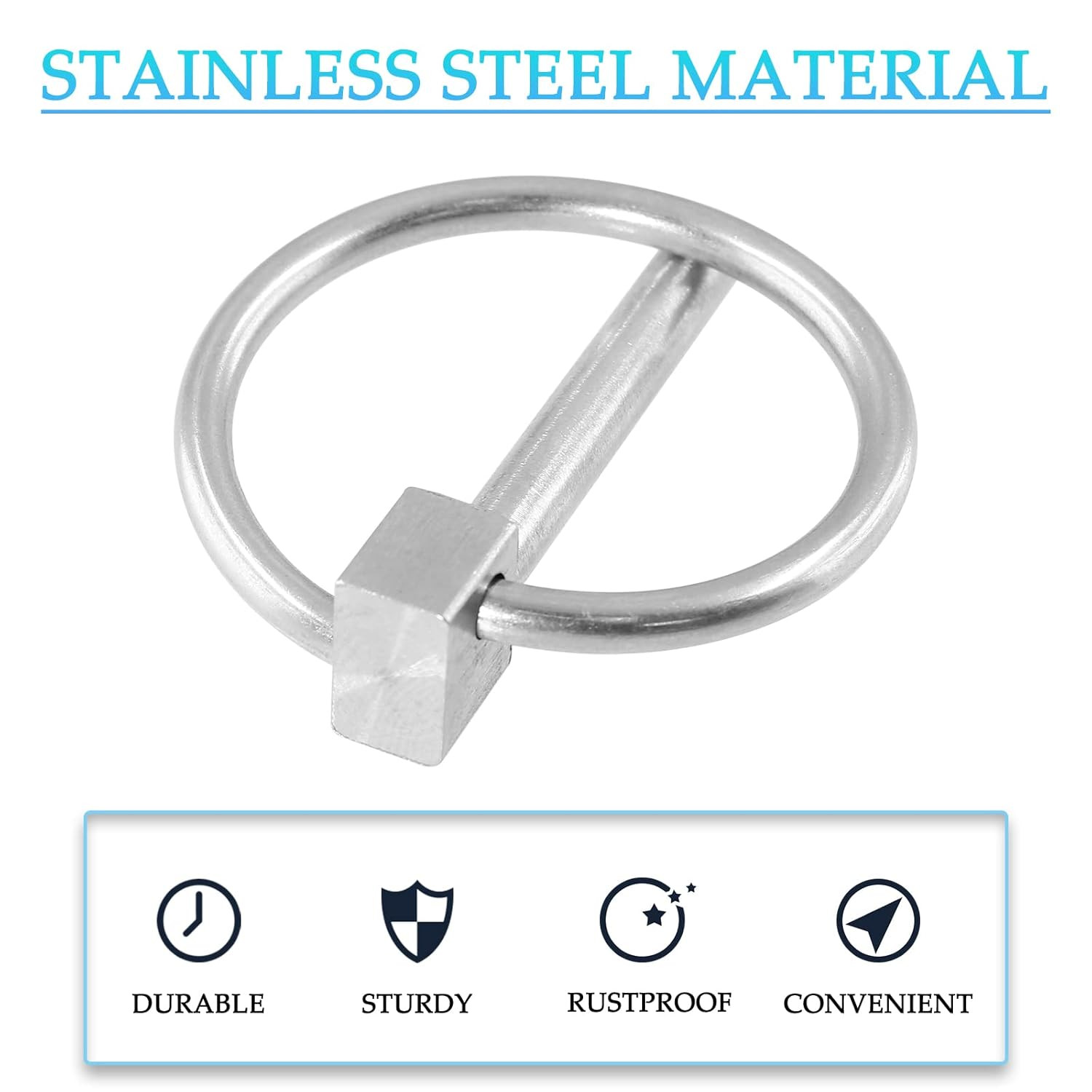 2 Pcs Heavy Duty Lynch Pin, Stainless Steel 3/16″ X 1-1/4″ Linch Pin with Ring f