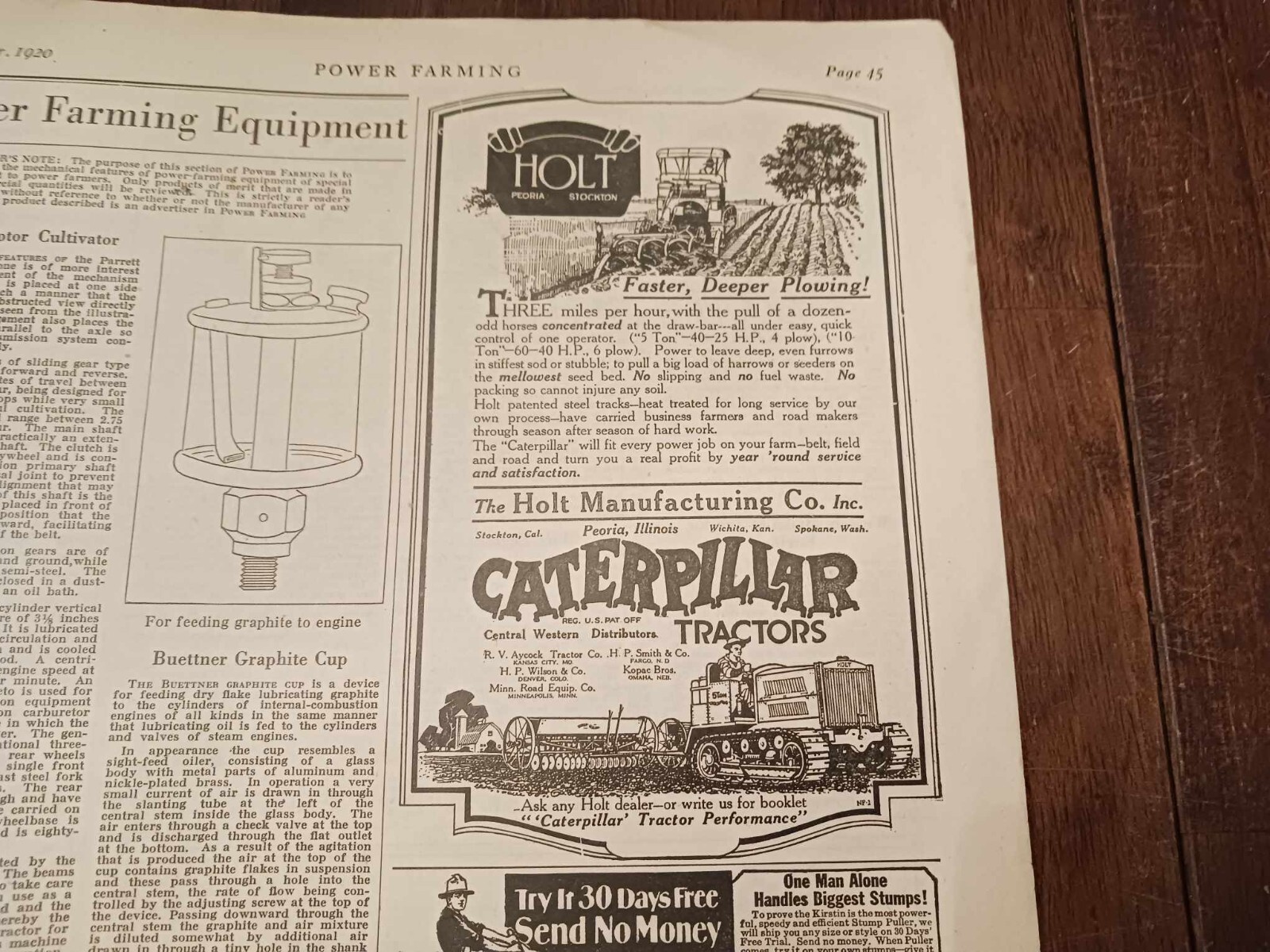 Vintage Magazine Power Farming December 1920 Holt Caterpillar Ad Photos Tractor