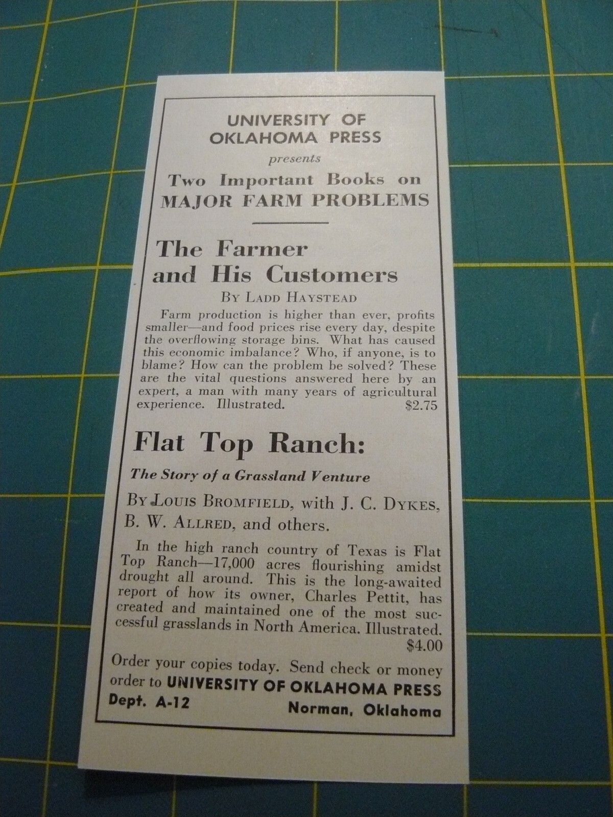 THE FARM QUARTERLY- SUMMER 1957-AD- BOOK Farmer & His Customers / FLAT TOP RANCH