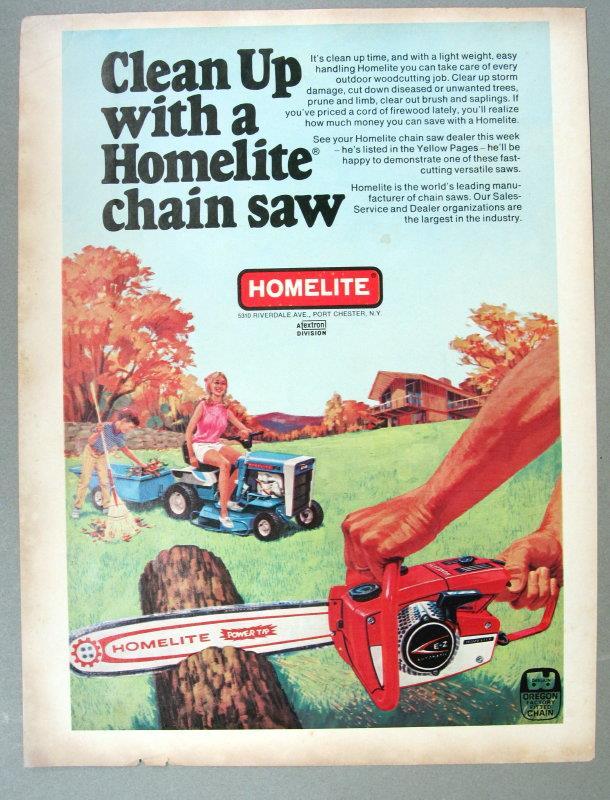 Original 1970 Homelite Chain Saw Ad CLEAN UP WITH A HOMELITE 10 BY 13