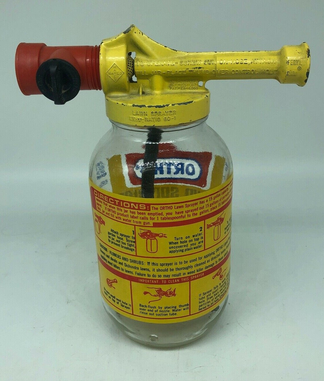 Vintage 1960’s Metal Ortho Chevron Chemical Lawn Fertilizer Glass Sprayer