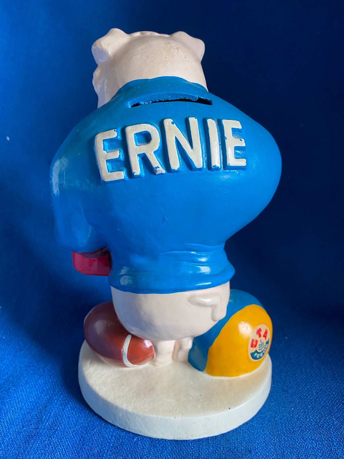 Vintage 1960s Ernie Pig GTA Feeds Advertising Figure Bank Football Chalkware VG