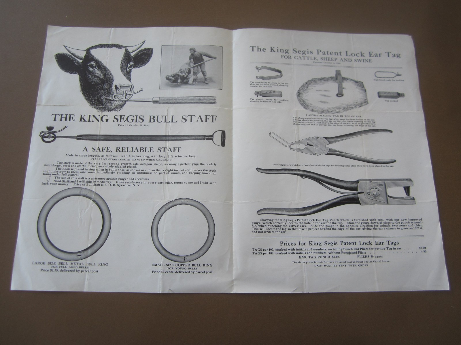 1910’s – KING SEGIS – Lock Ear Tags – Bull Rings – CATTLE – Advertising Brochure