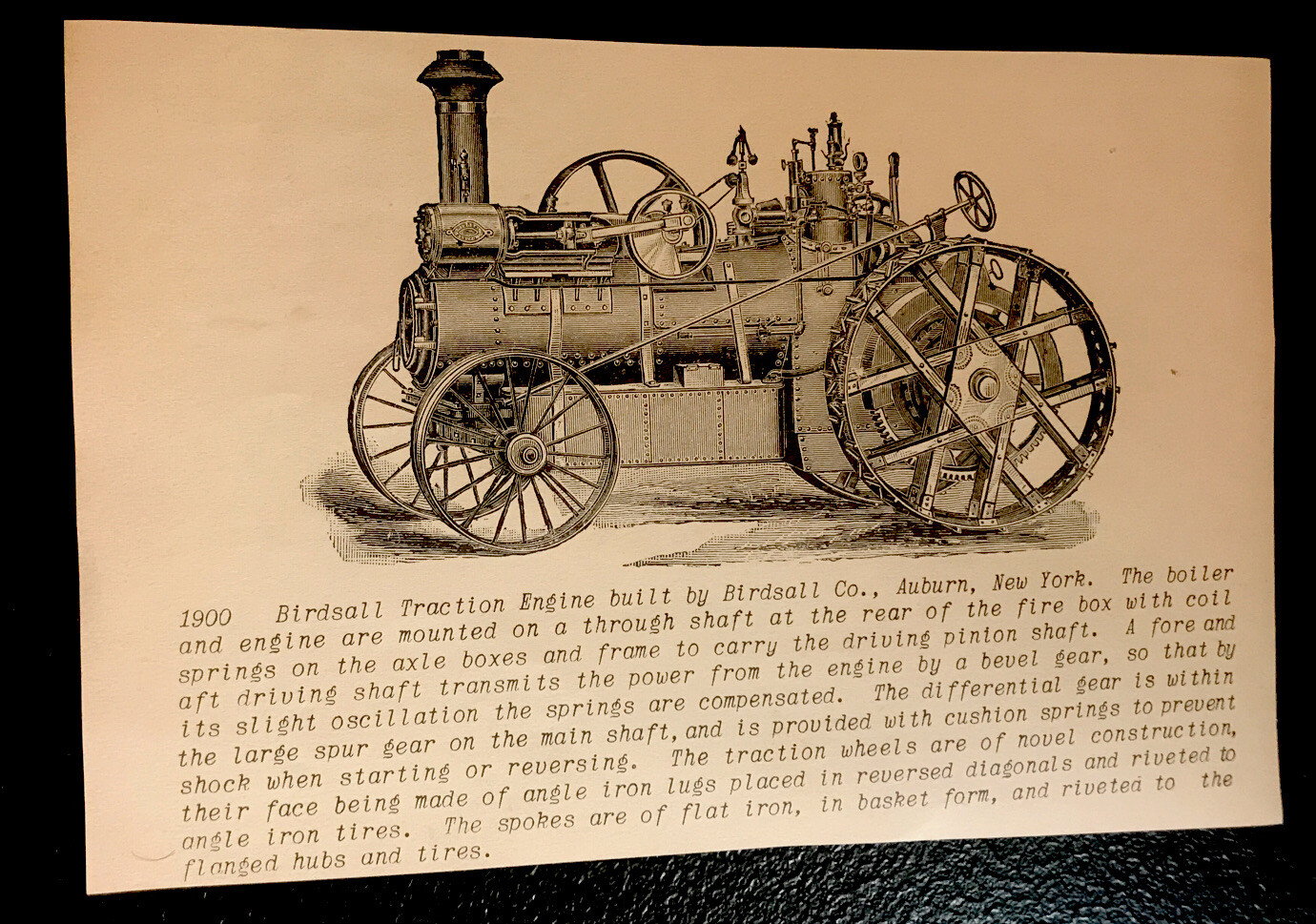 1900 Birdsall Traction Engine Farm Engraving Advertising – Auburn – New York