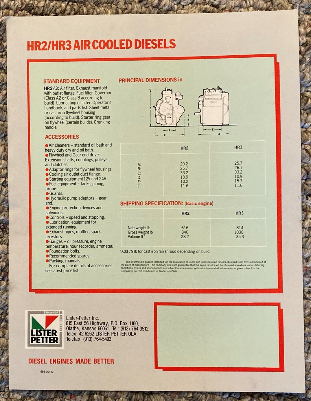 LA132 Lister Petter HR2/HR3 18-52 bhp Air Cooled Diesel Engine Sales Brochure