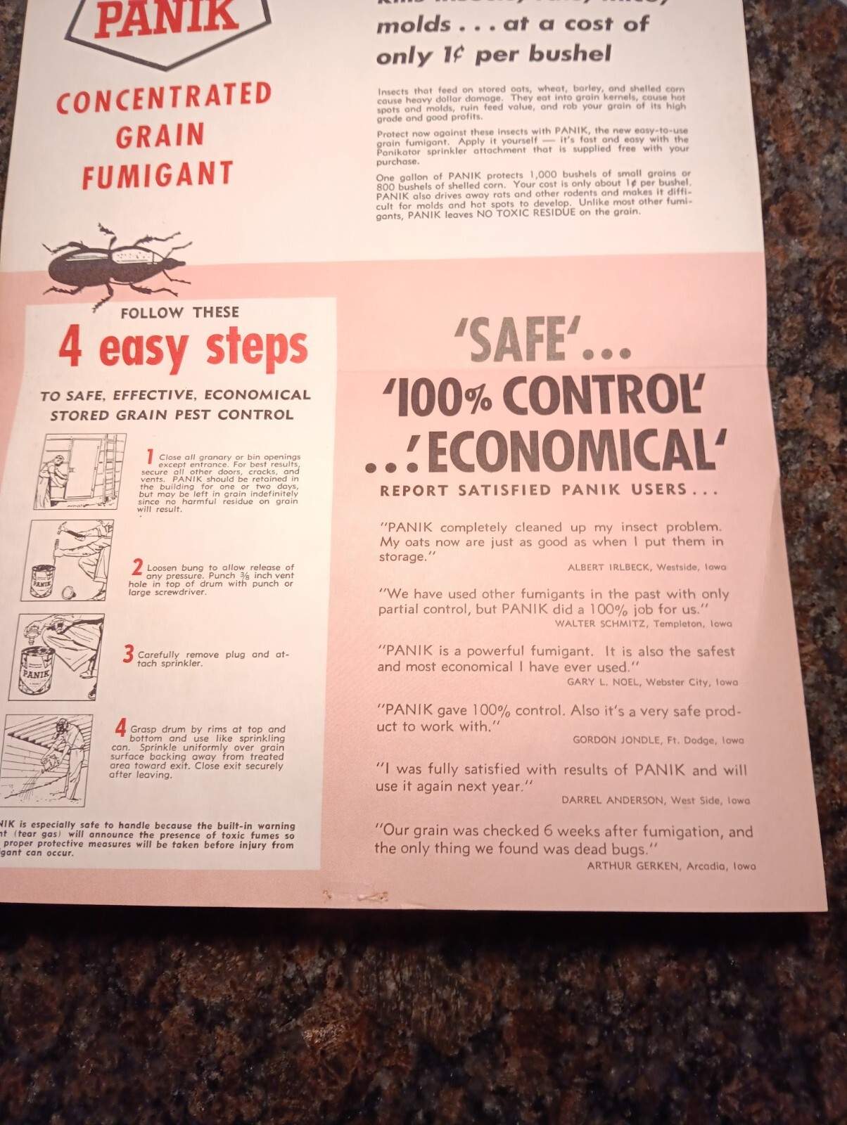 Rare Vintage 1940s “PANIK” Grain Fumigant Advertising Instructions Pamphlet