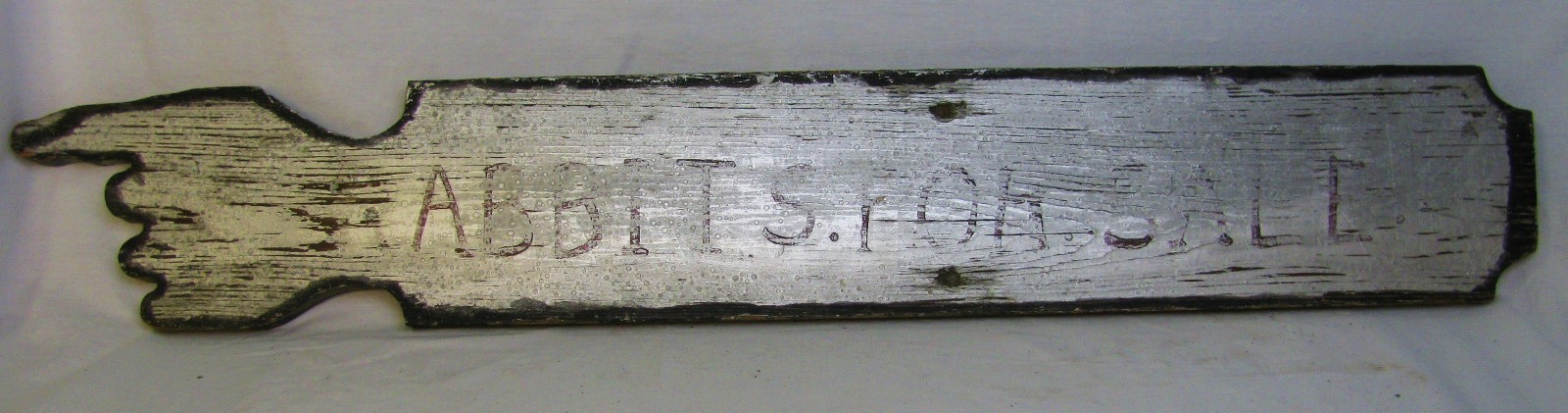 Vintage Rabbits Painted Pointing Hand Wooden Sign Folk Art Form