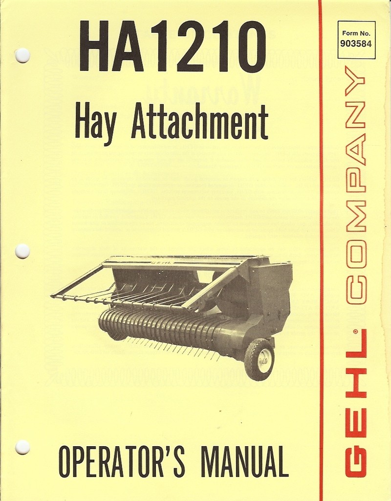 Farm Manual – Gehl – HA 1210 – Hay Attachment – Owner’s – 1985 (FM147)