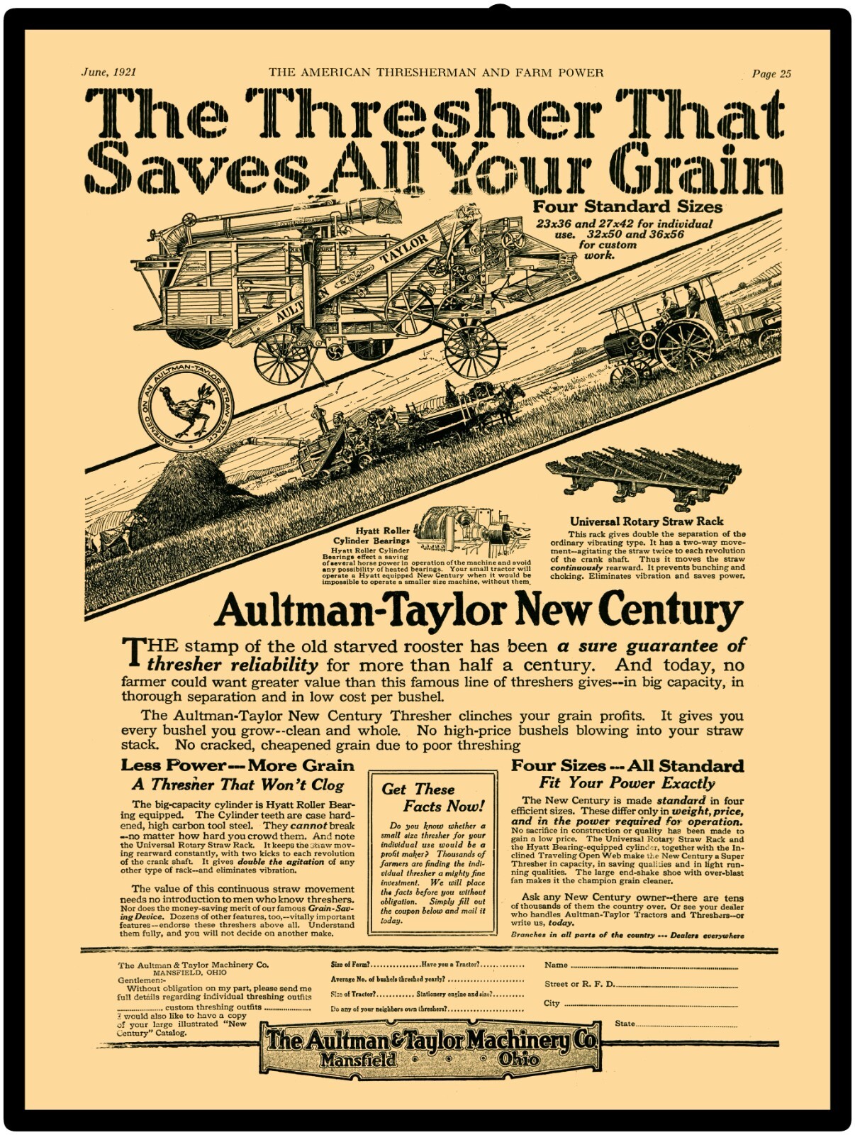 1921 Aultman Taylor Threshing Machine NEW Sign 24×30″ USA STEEL XL Size 7 lb
