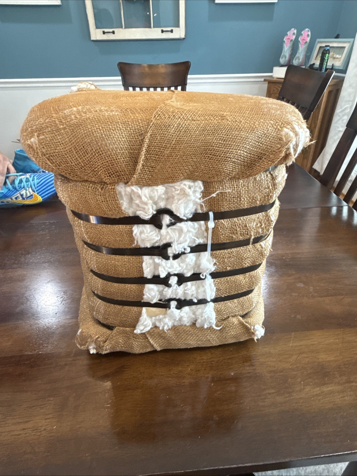 Medium Vintage Bale Of Raw USA Cotton burlap Wrapped 13 in x 8 in x 12 in