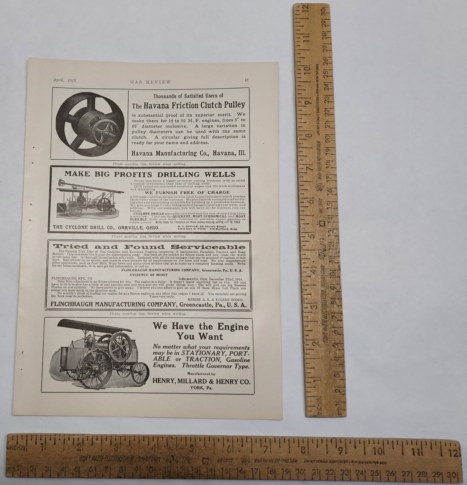 1915 – HENRY, MILLARD & HENRY CO Engines – magazine ad – listing #5823