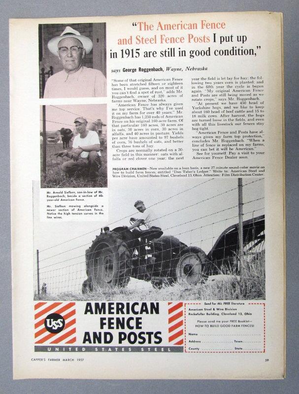 Original 1957 USS Fence Ad Photo Endorsed George Roggenbach Wayne Nebraska