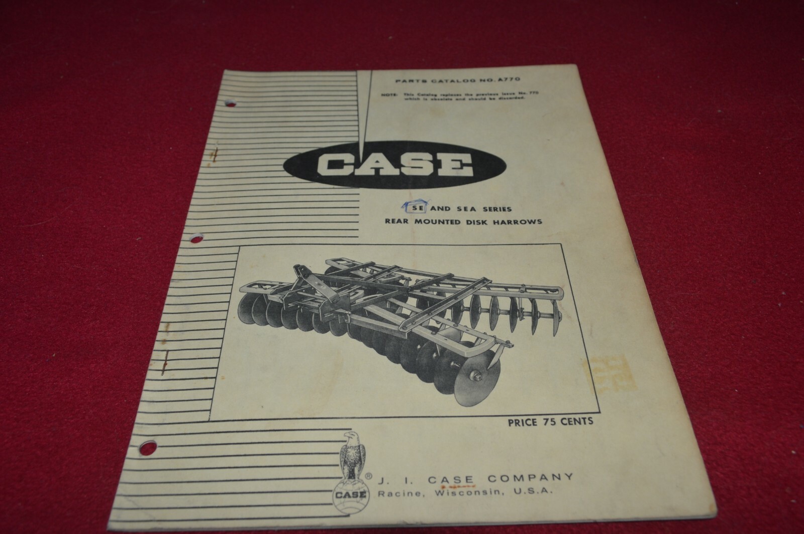 Case Tractor SE SEA Disk Harrow Parts Book Manual BASE