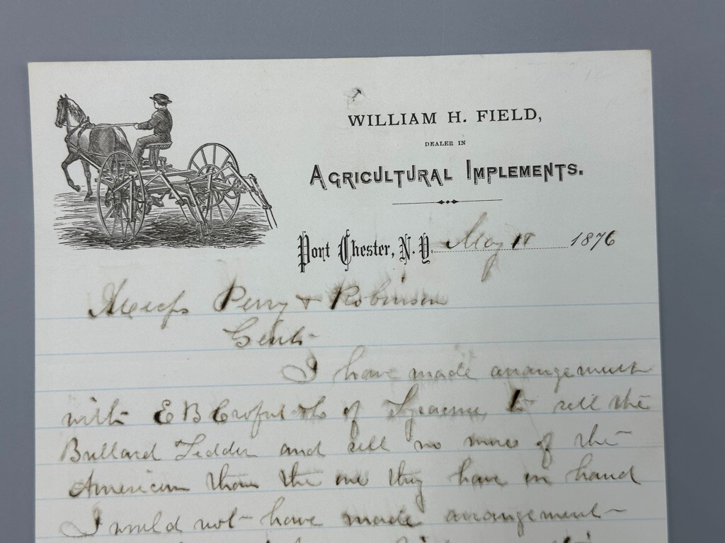 1876 William FIELD Agricultural FARM Advertising Letter PORT CHESTER NY Antique
