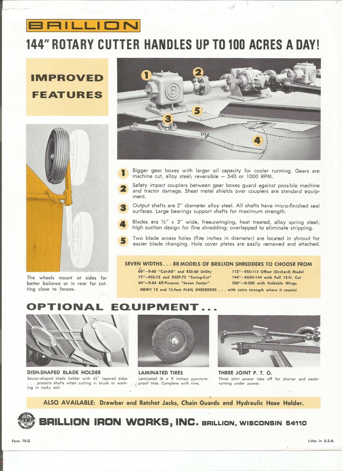 Original Brillion Big “B” 144-inch Rotary Cutter Sales Brochure Form Number 70-D