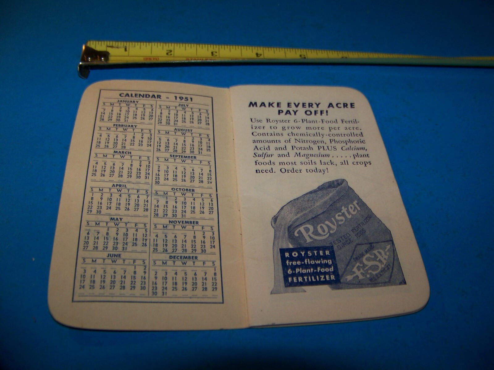 Royster Fertilizer “Daily Reminder” Memo Booklet 1951 F.S. Royster Guano Comp.