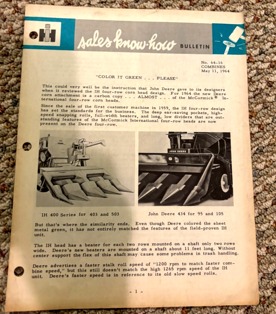 International Harvester Combine Sales Know How For 1964 Brochure FCCA25