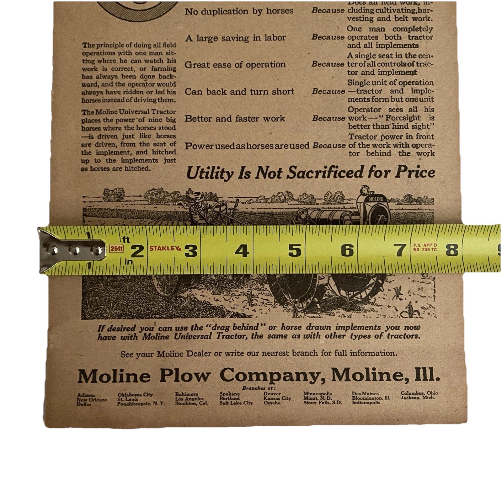 1920 Moline Tractor Plow Print Ad Moline Illinois Universal Two Row Cultivator