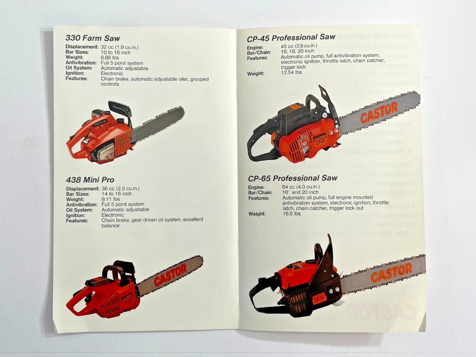 Vintage Original 1980s – Castor Brand Chainsaw Sales Brochure