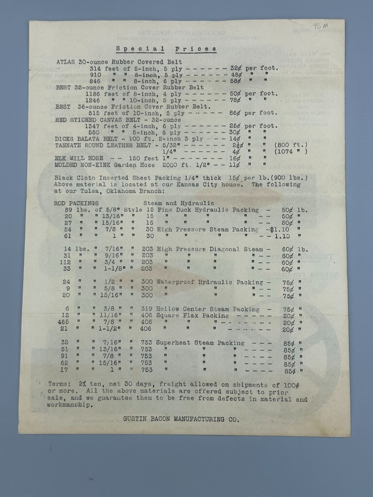 1922 Gustin Bacon FARM THRESHING Illustrated Letterhead Advertising KANSAS CITY