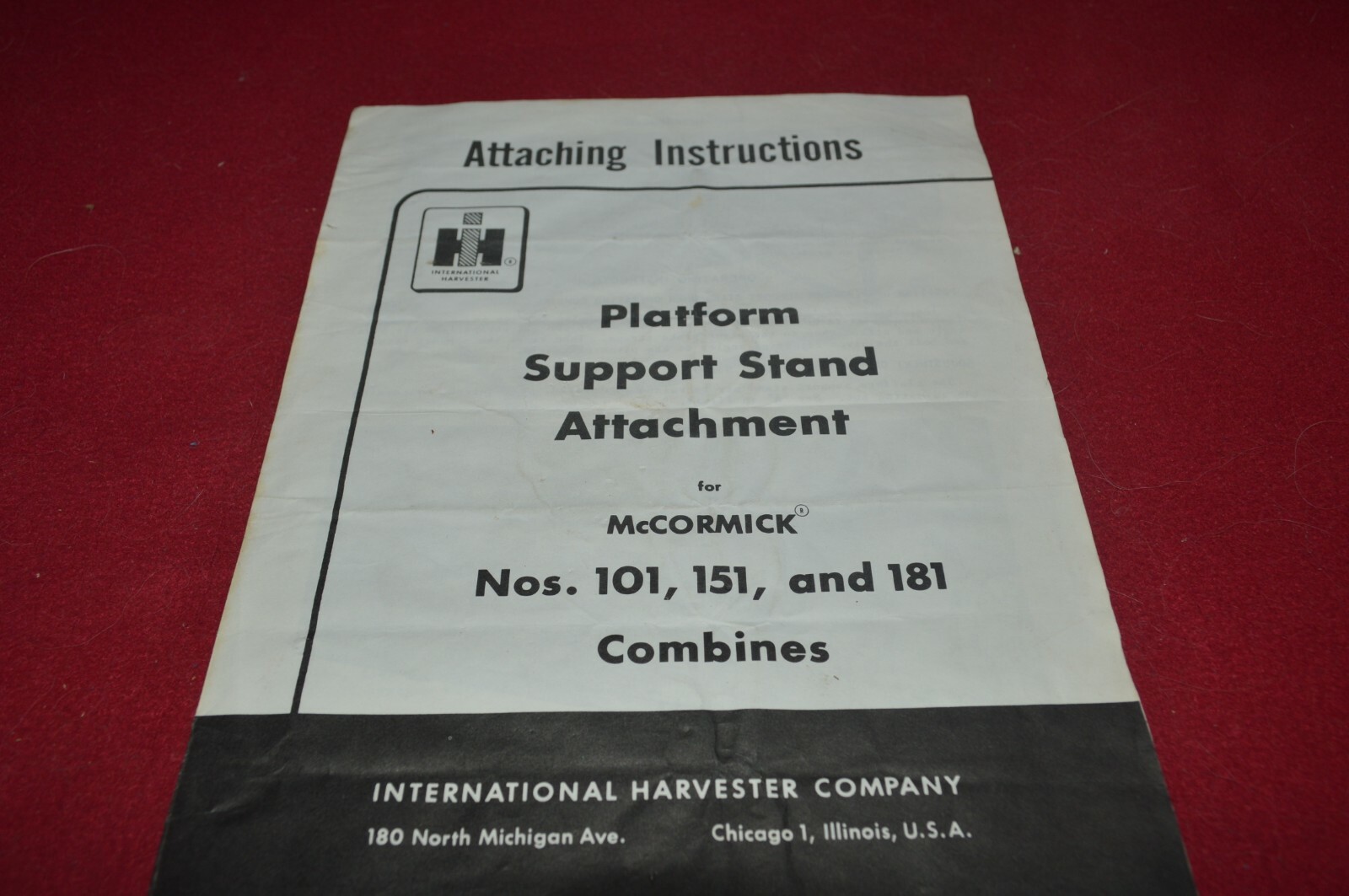 International Harvester 101 151 181 Combine Attaching Instructions Manual BASE