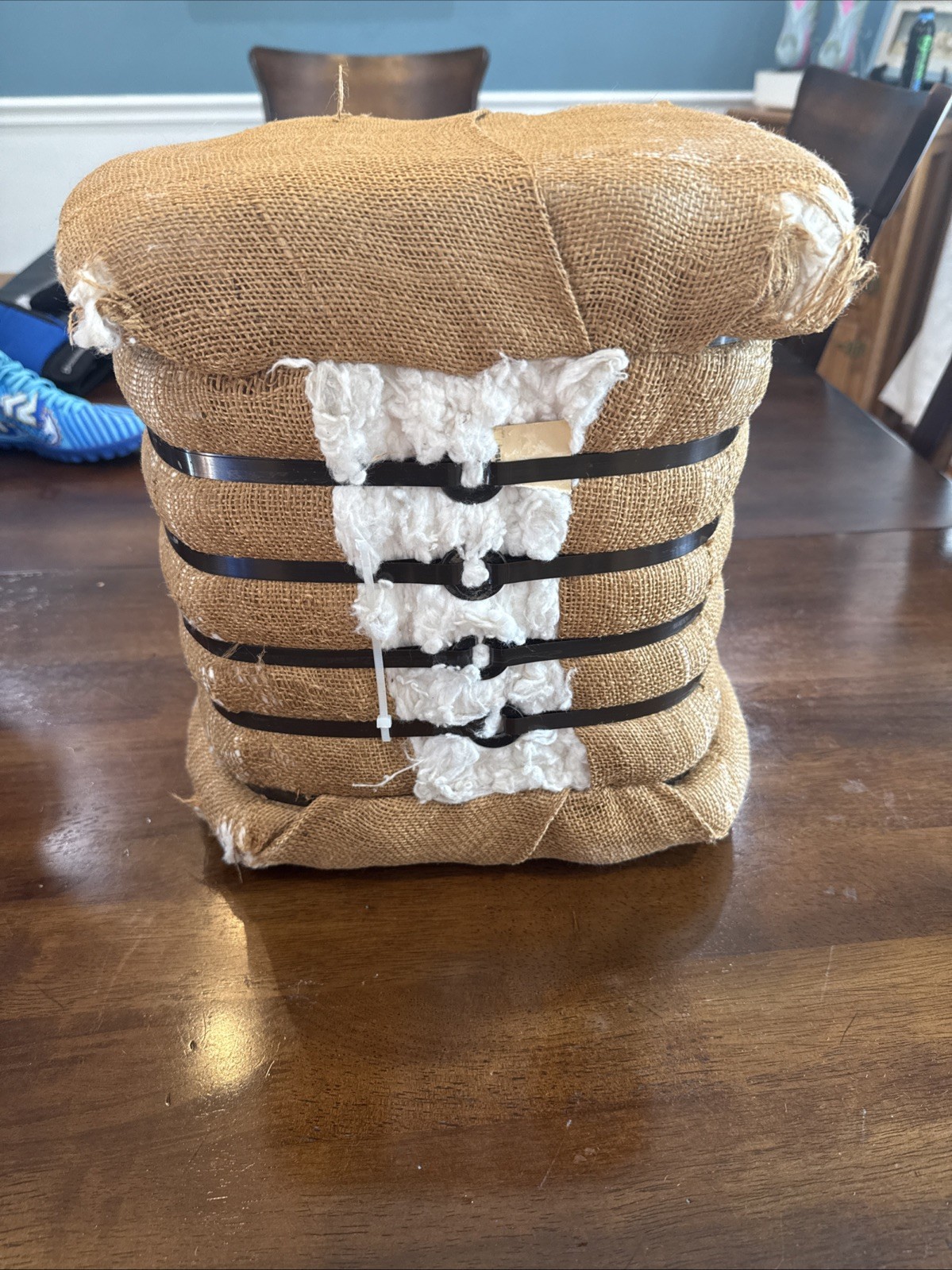 Medium Vintage Bale Of Raw USA Cotton burlap Wrapped 13 in x 8 in x 12 in