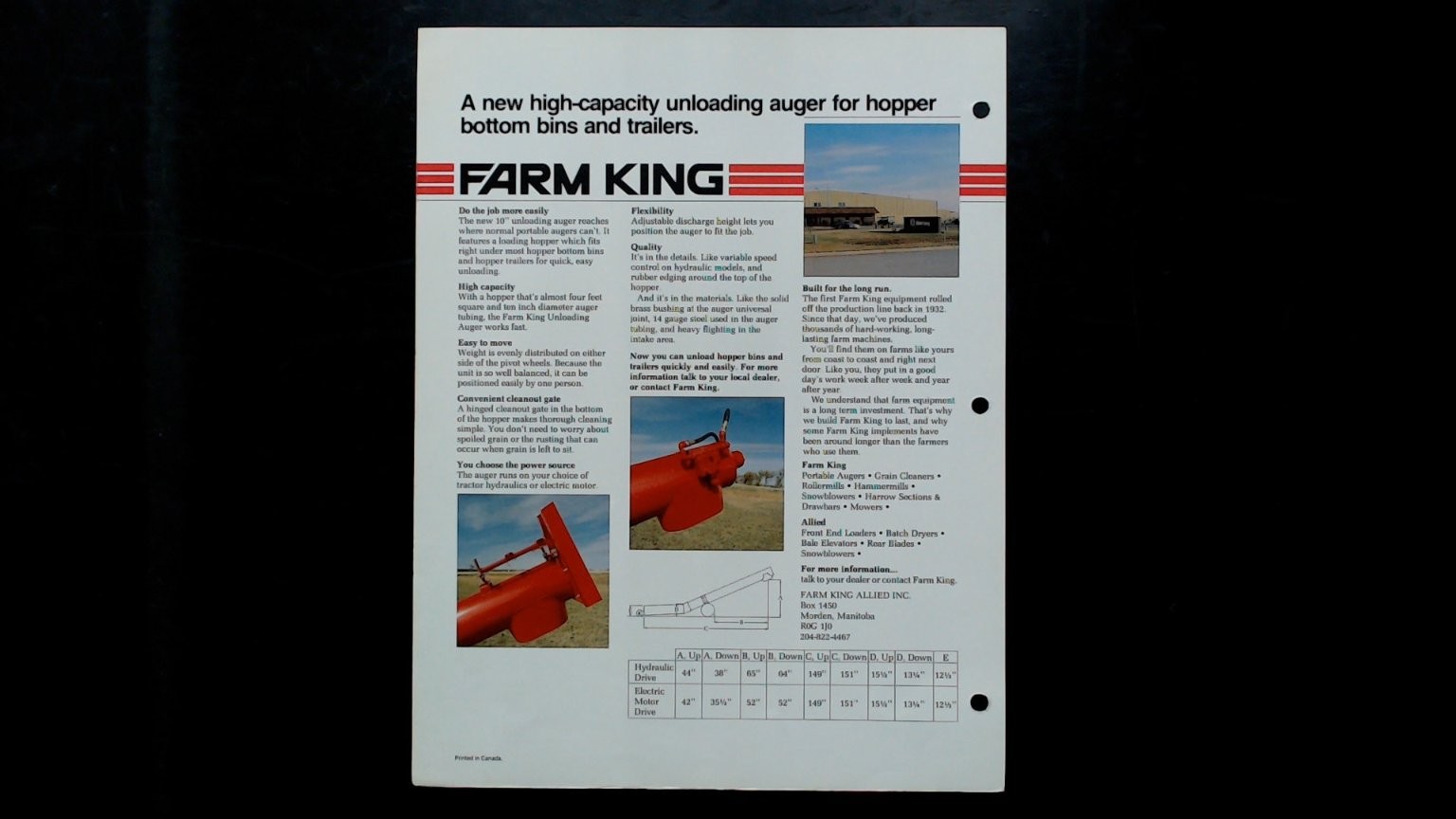 Farm King 10″ Unloading Auger Vintage Agricultural Brochure Red