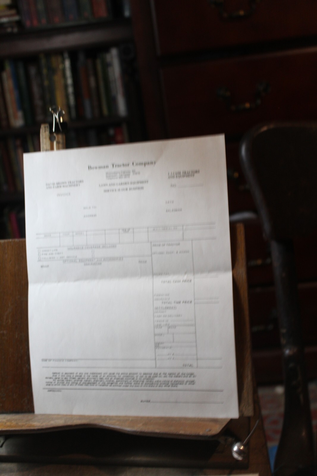 Vintage Speedwell Tennessee 1960’s Invoice Bowman Tractor Company David Brown
