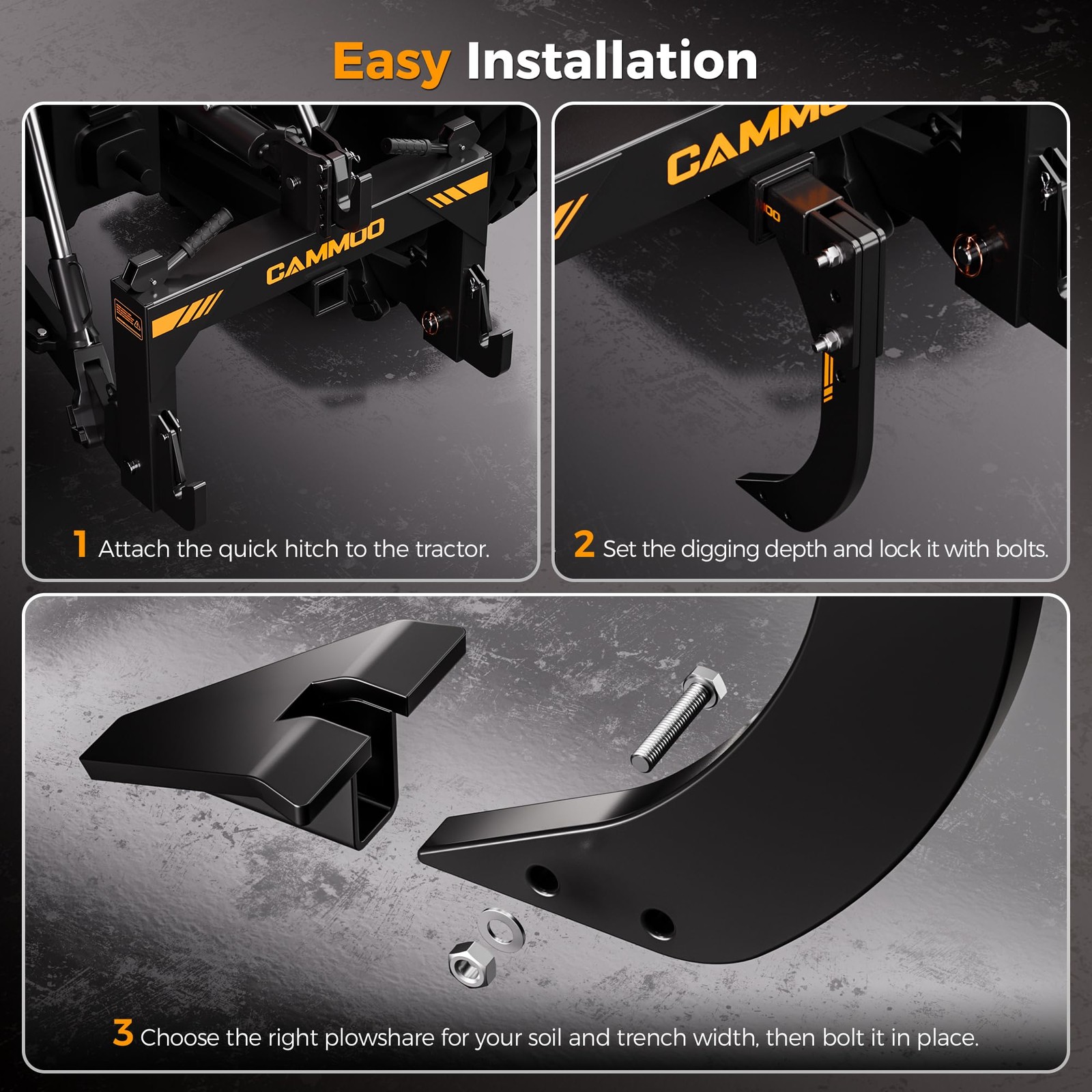 CAMMOO Hitch Mounted Trencher Ripper, 2″ Receiver, Black