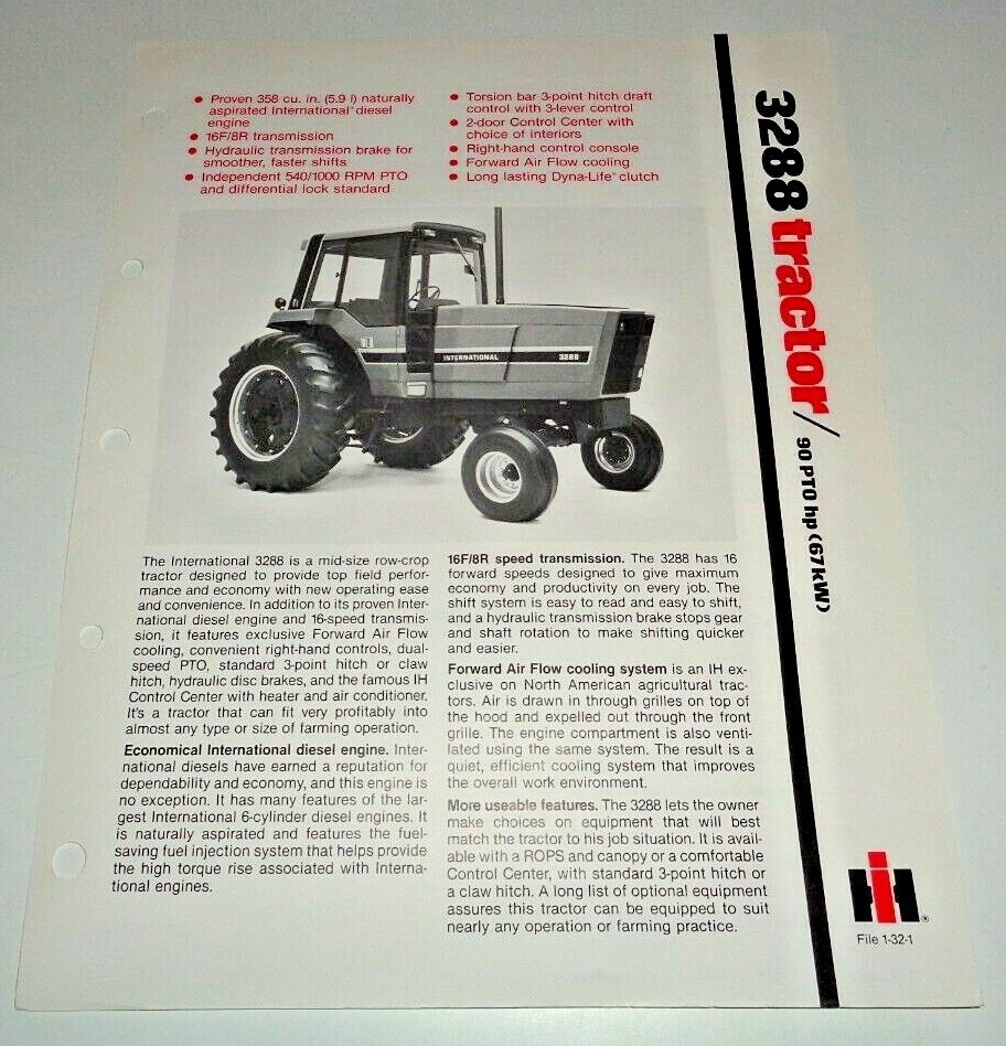 IH International 3288 Tractor Spec Sheet Sales Brochure AD-34360-L IHC